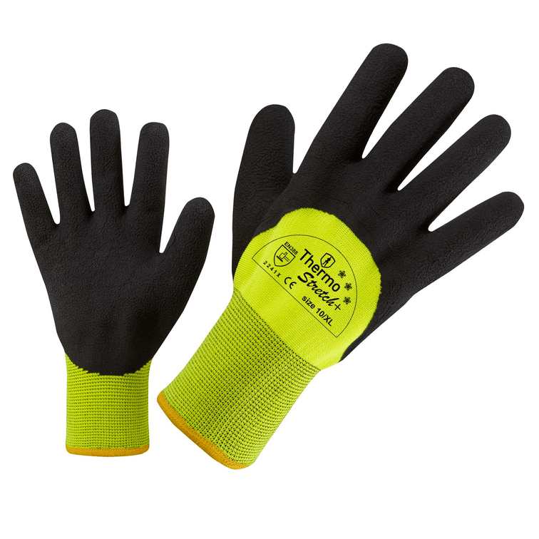 Winterhandschuhe Thermo Strech+ Latex/Baumwolle, schwarz/gelb, Gr.11
