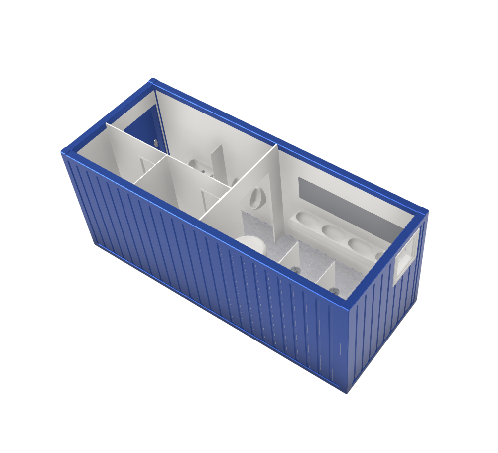 Sanitärcontainer, 6 m; h = 2,6 m, blau RAL 5010