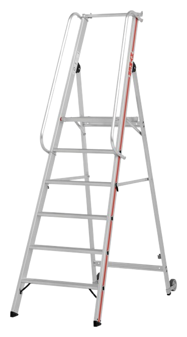 Plattformleiter, 1,65 m / 7 Sprossen, mit Kipprollen, langer Handlauf