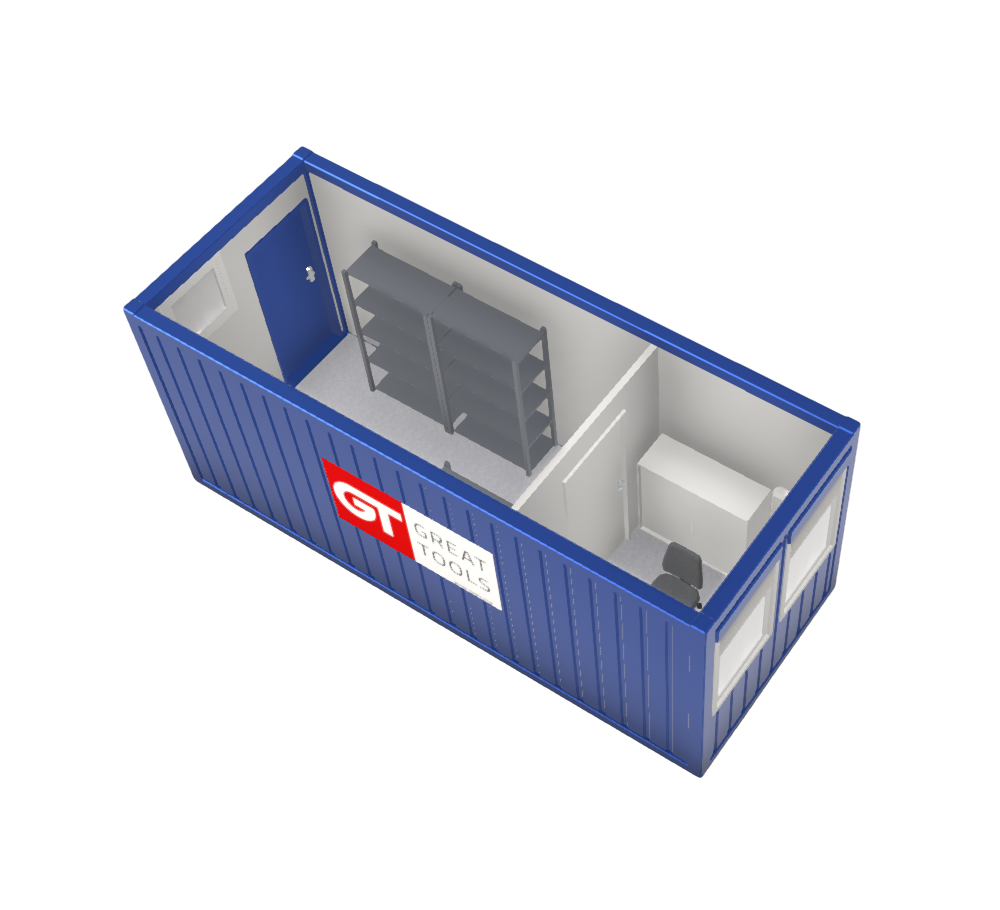 Büro- und Werkstattcontainer, 6 m; h = 2,8 m, weiß RAL 9002