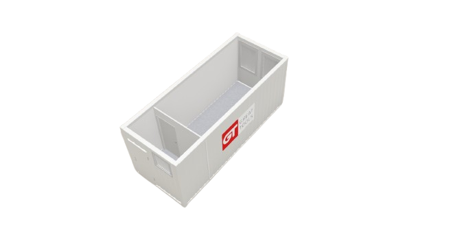 Büro- / Mannschaftscontainer, 6 m; h = 2,8 m, m. Trennwand, weiß RAL 9002