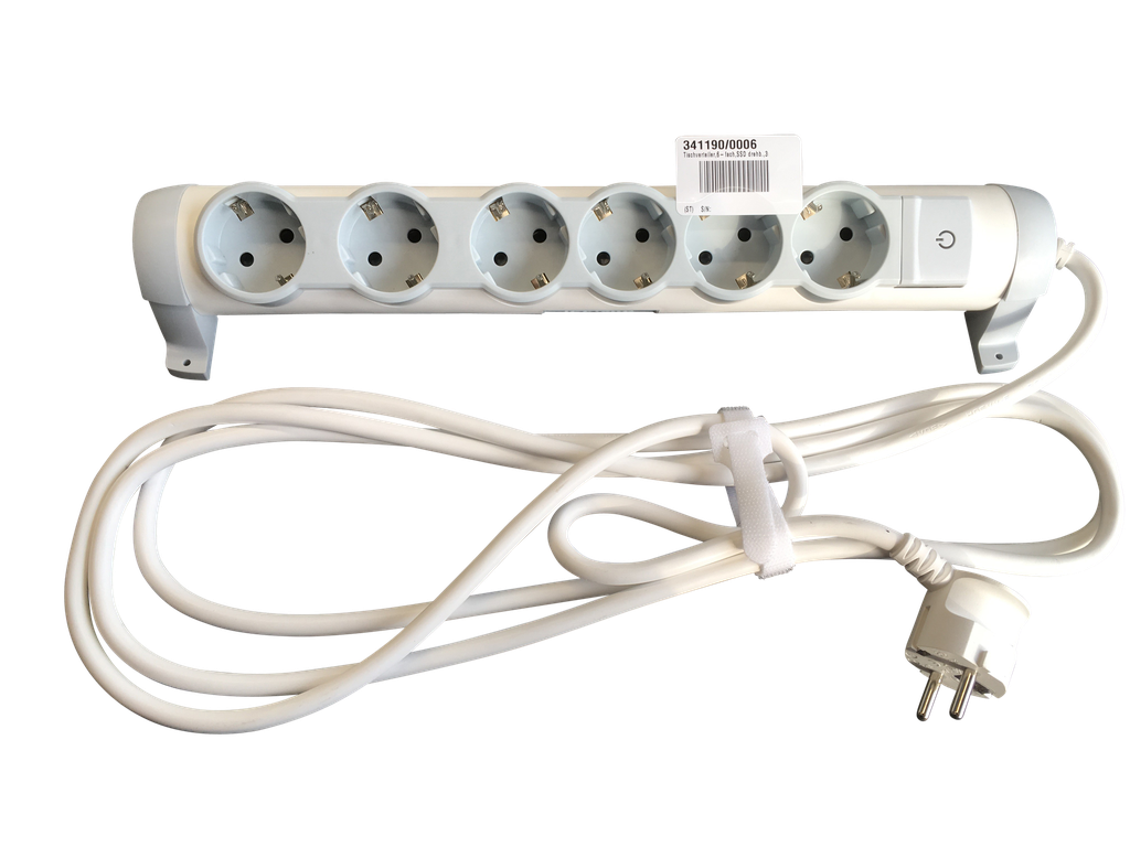 Tischverteiler, 230 V, 6-fach, drehbar, mit 3 m Kabel