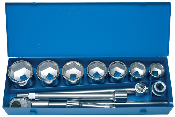 Stecknuss-Satz, SW 46 bis 80 mm / 13-teilig, 1" Vierkant, mit Kreuzgelenk