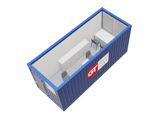 Büro- / Mannschaftscontainer, 6m; h = 2,8 m, blau RAL 5010