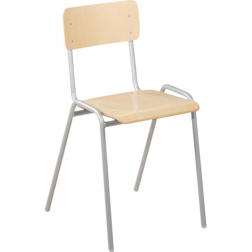 Stapelstuhl, Sitz/Rückenfläche: Holz, Gestell: Lichtgrau, Stahlrohr