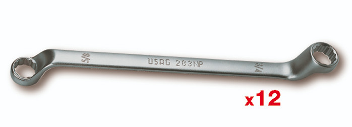 Doppelringschlüssel, Satz, 12-teilig, SW 1/4x5/16" bis 1 3/8x1 1/2" gekröpft
