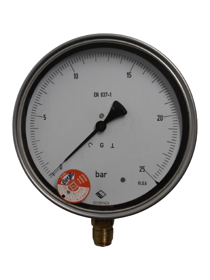 Feinmess-Manometer, 0 bis 25 bar, G 1/2" Messing, Kl. 0,6