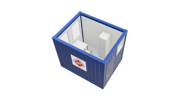 Büro- / Mannschaftscontainer, 3 m; h = 2,6 m, blau RAL 5010