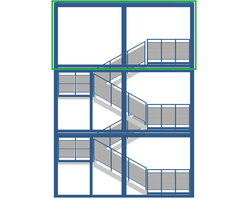 Segment für Aussentreppencontainer; 2. OG; 6 m; h = 2,8 m, blau RAL 5010
