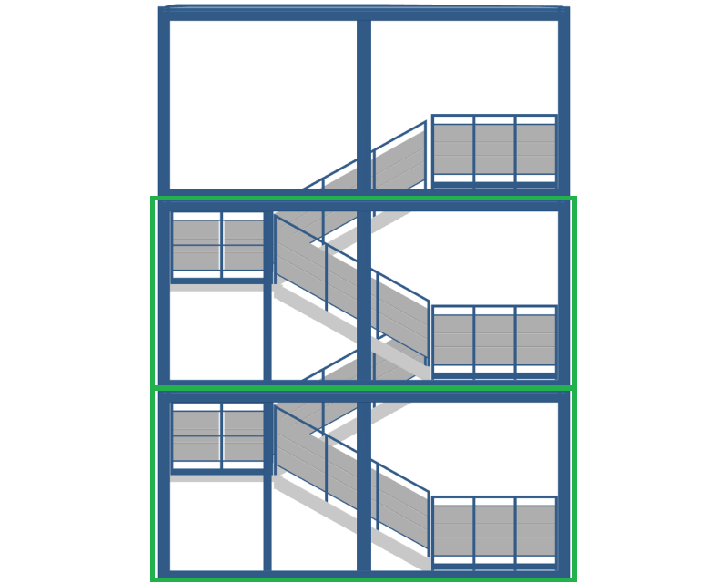 Segment für Aussentreppencontainer; EG / 1.OG; 6 m; h = 2,8 m, blau RAL 5010