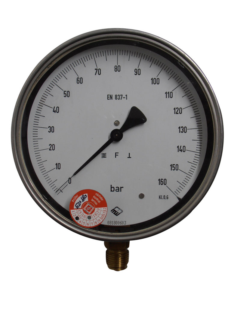 Feinmess-Manometer, 0 bis 160 bar, G 1/2" Messing, Kl. 0,6