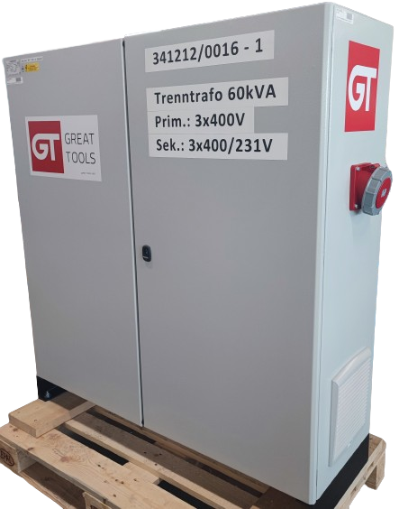 Trenntrafo, 400 V / 125 A mit Hauptschalter, Abgang 400 V / 1 x 125 A, 60 kVA