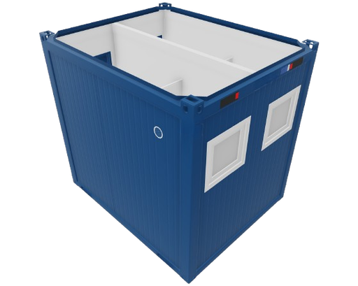 [301111/0007] WC-Container, 3 m; h = 2,8 m, 1 x Damen / 1 x Herren, blau RAL 5010