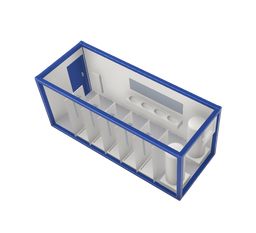 [301112/0002] Duschcontainer, 6 m; h = 2,8 m, blau RAL 5010