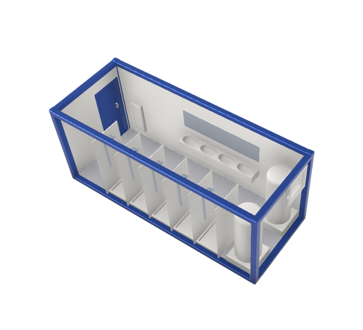 [301112/0002] Duschcontainer, 6 m; h = 2,8 m, blau RAL 5010