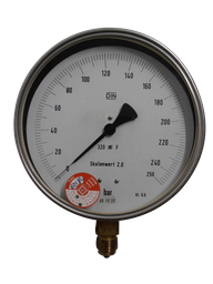 [361011/0035] Feinmess-Manometer, 0 bis 250 bar, G 1/2" Messing, Kl. 0,6