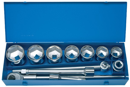 [381712/0009] Stecknuss-Satz, SW 46 bis 80 mm / 12-teilig, 1" Vierkant
