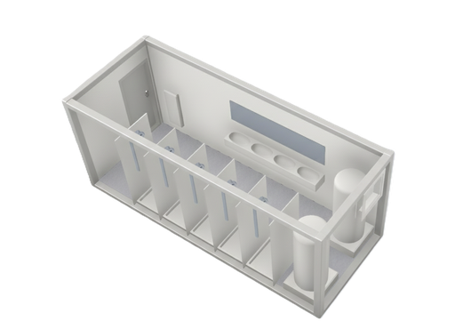[301112/0003] Duschcontainer, 6 m; h = 2,8 m, weiß RAL 9002