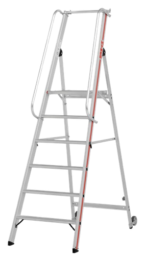 [371411/0020] Plattformleiter, 1,65 m / 7 Sprossen, mit Kipprollen, langer Handlauf