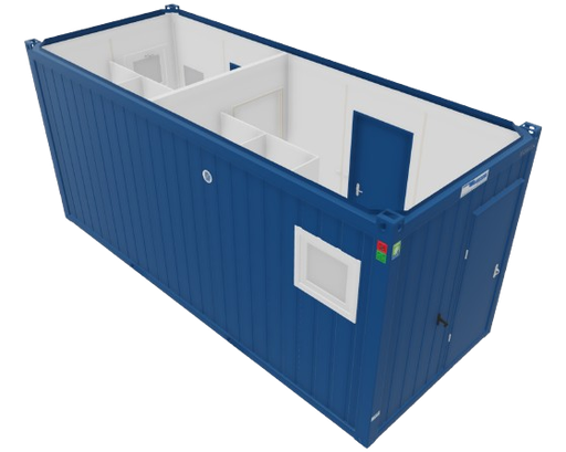 [301111/0008] WC-Container, 6 m; h = 2,8 m, Damen / Herren, blau RAL 5010