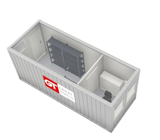 [301011/0008] Büro- und Werkstattcontainer, 6 m; h = 2,8 m, weiß RAL 9002