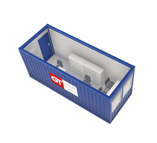 [301010/0001] Büro- / Mannschaftscontainer, 6 m; h = 2,6 m, blau RAL 5010