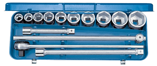 [381712/0008] Stecknuss-Satz, SW 22 bis 50 mm / 14-teilig, 3/4" Vierkant