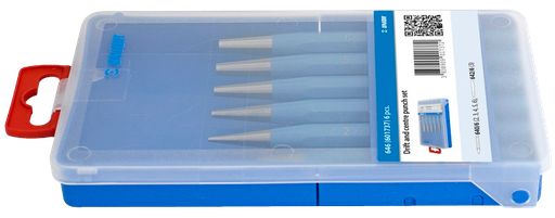 [381615/0012] Durchschlag-Satz, 2 bis 6 mm / 6-teilig, mit Körner, in Kunststoffkassette