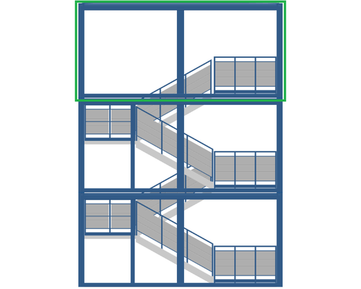[301310/0028] Segment für Aussentreppencontainer; 2. OG; 6 m; h = 2,8 m, blau RAL 5010