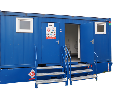 [301111/0003] WC-Container, 6 m; h = 2,6 m, Damen / Herren, blau RAL 5010