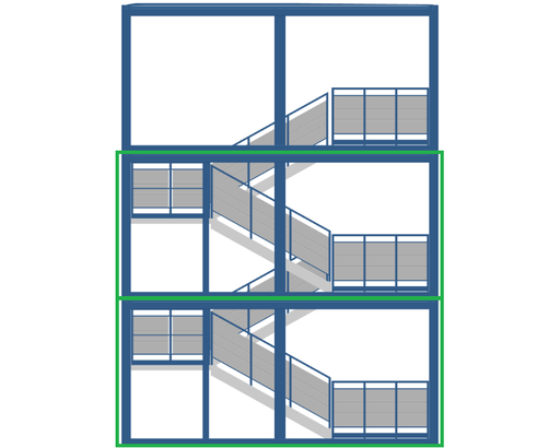 [301310/0026] Segment für Aussentreppencontainer; EG / 1.OG; 6 m; h = 2,8 m, blau RAL 5010