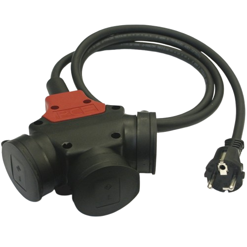 [341119/0009] Verteiler (Vollgummi) 230 V, 3-fach Schuko, mit Klappdeckel, 1,5 m