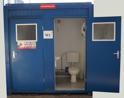 [301111/0002] WC-Container, 2,4 m; b = 1,4 m; h = 2,6 m, zwei WC-Kabinen, blau RAL 5010