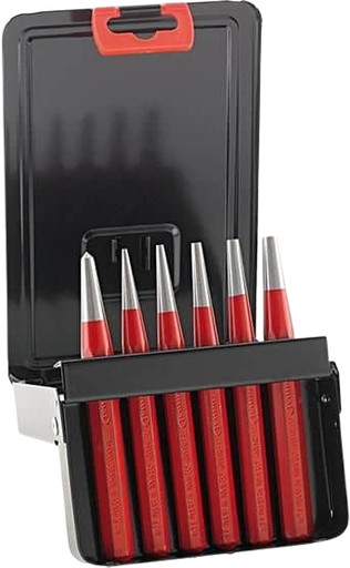 [381615/0013] Durchschlag-Satz, 2 bis 6 mm / 6-teilig, mit Körner, in Stahlblechkassette